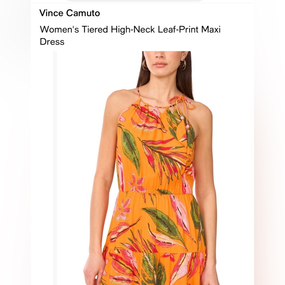 NWT Vince Camuto Tiered High Neck Tropical Leaf Print Maxi Dress Small - Picture 6 of 9